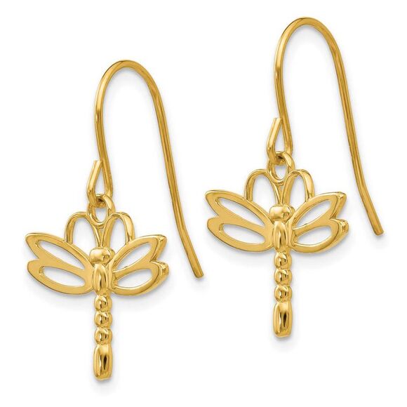 Polished Dragonfly Dangle Earrings in 14k Yellow Gold - Picture 2 of 5